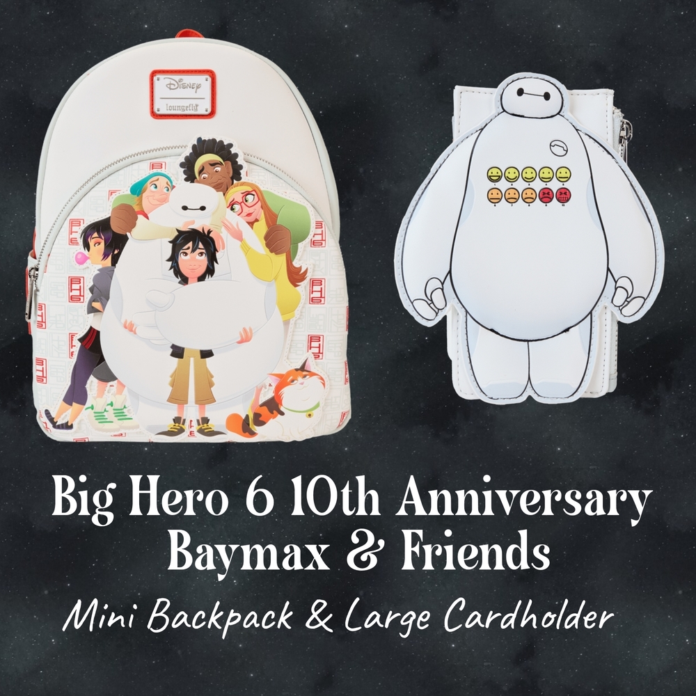LOUNGEFLY Big Hero 6 10Th Anniversary Baymax & Friends Backpack & Cardholder